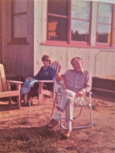 My parents in front of the Rainbow Lake cottage, which was wonderful once they stopped having to take me, Actually, we had some good times. Look, they're smiling. 