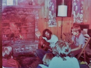 Studying the ways of hippies by watching Pete Hickey in the Rec Hall. My guess would be 1973.